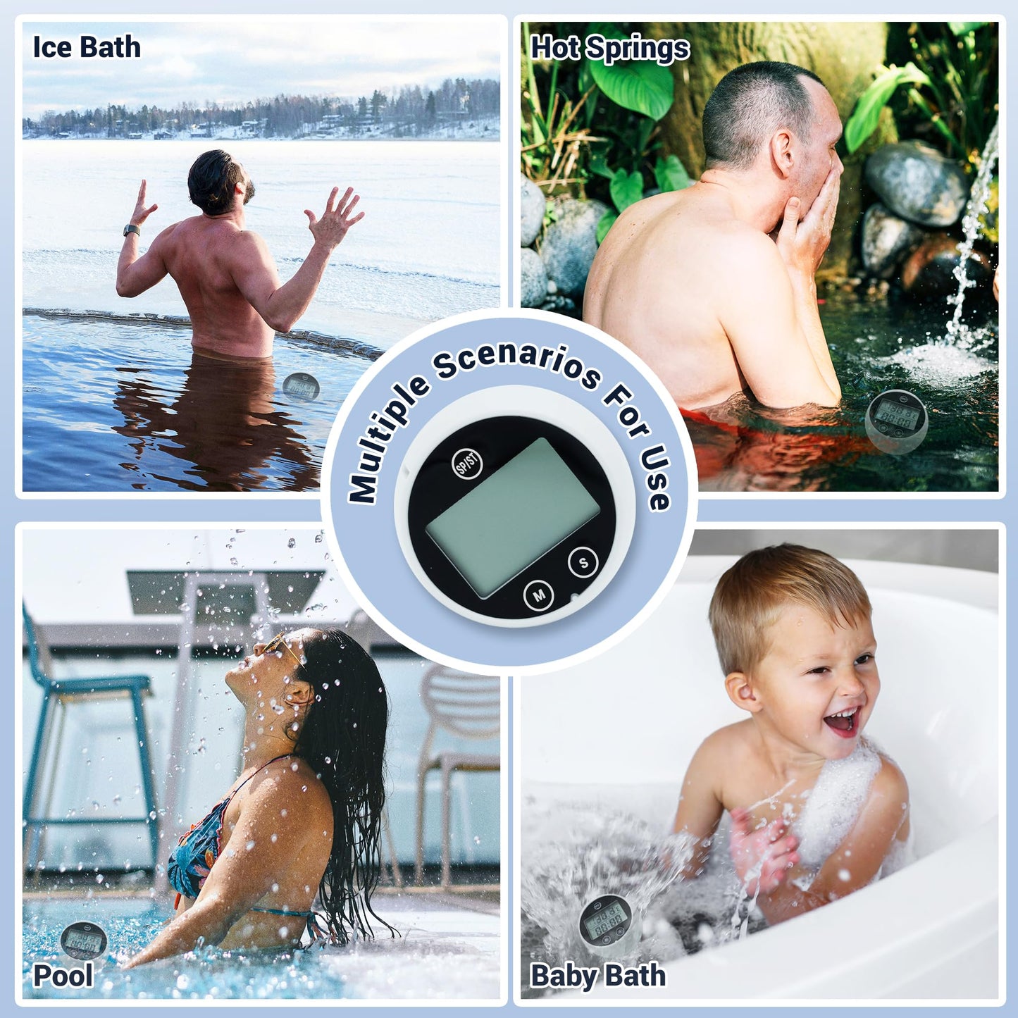 Ice Bath Thermometer, Cold Plunge Floating Thermometer with Timer, Waterproof Floating HD Display Timer, for Ice Baths, Hot Baths