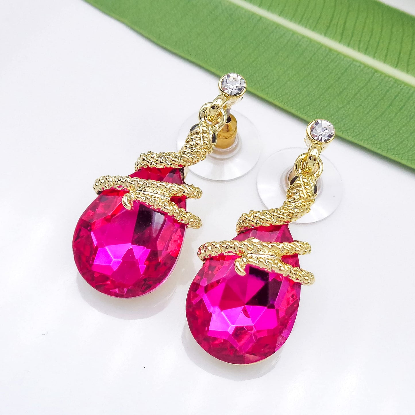 Navachi 18k Gold Plated Crystal Rose Red Zircon Snake Drop Dangle Az1355 Stud Earrings