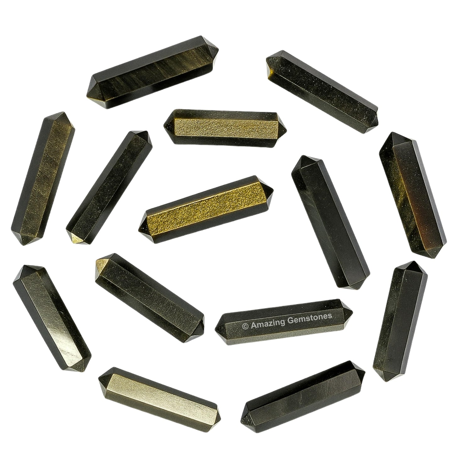 Amazing Gemstone Gold Sheen Obsidian Crystal Points Bulk Healing Crystals - Pack of 3 Double Terminated Healing Wand Point Bulk Crystals for Crafts,Crystal Grid - Premium Crystals for Beginners Gifts