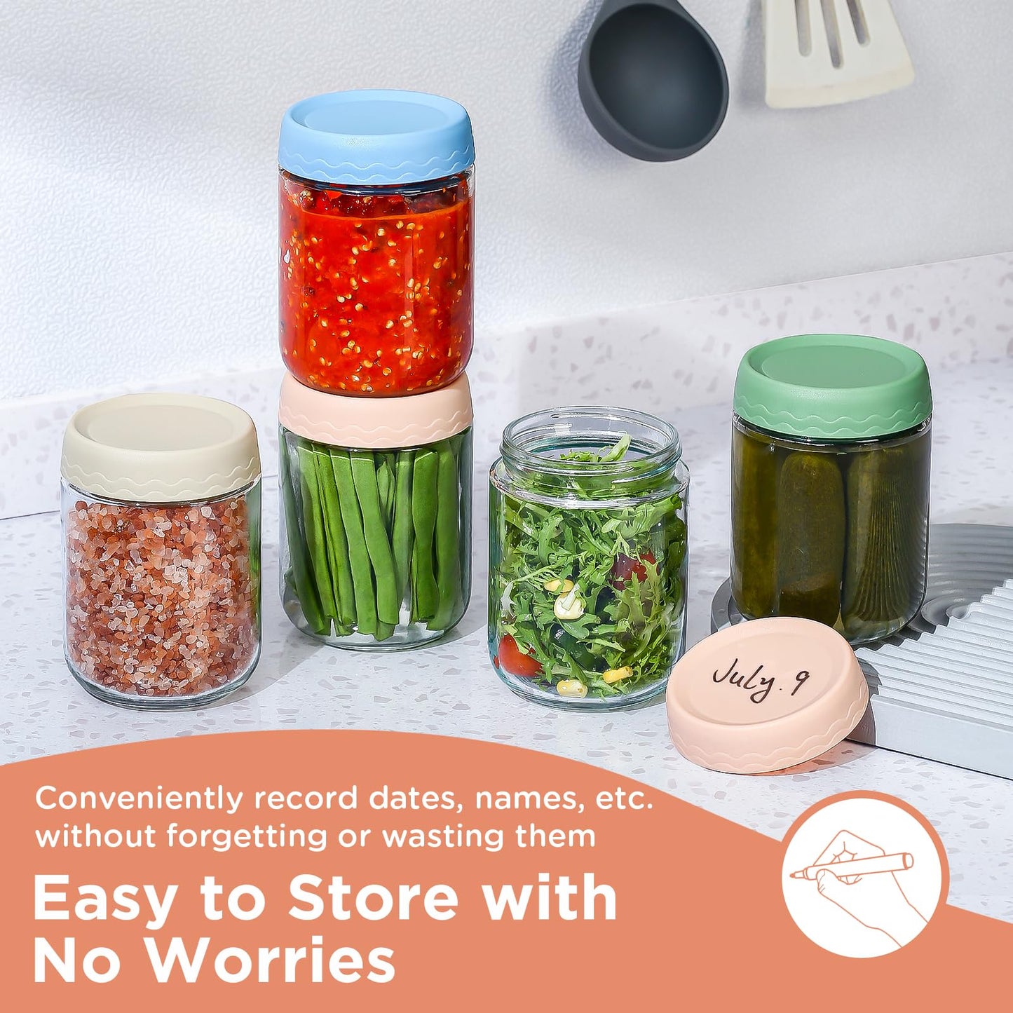 DRKIO 16 Oz Overnight Oats Containers with Lids - 6 Pack Glass Storage Jars with Airtight Lids Wide Mouth Mason Food Jars Great for Meal Prep Salad Chia Pudding Snacks Yogurt Sugar Spice Cereal