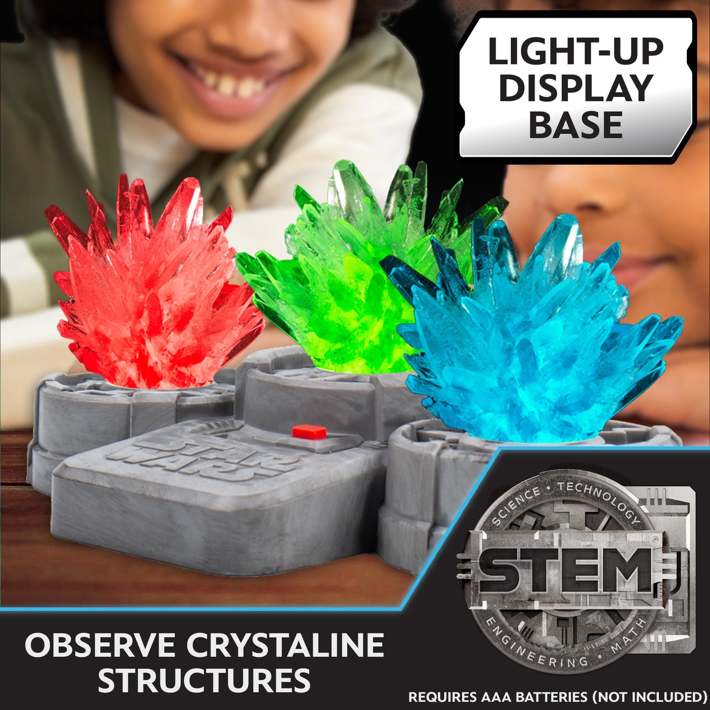 STAR WARS Glowing Crystals, Crystal Growing Kit with Light Up Display Stand, Grow 3 Colorful Crystals, Gift for 8 Year Old Boy, Merch, Toys for Boys Age 8-12