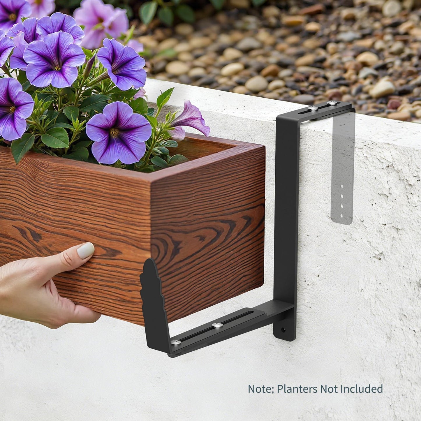 Window Box Brackets, Adjustable Planter Box Brackets, Heavy Duty Iron Flower Box Bracket for Deck Railing with Upgraded Bottom Support - Ideal for Balconies, Fences, and Gardens (6 Pack)