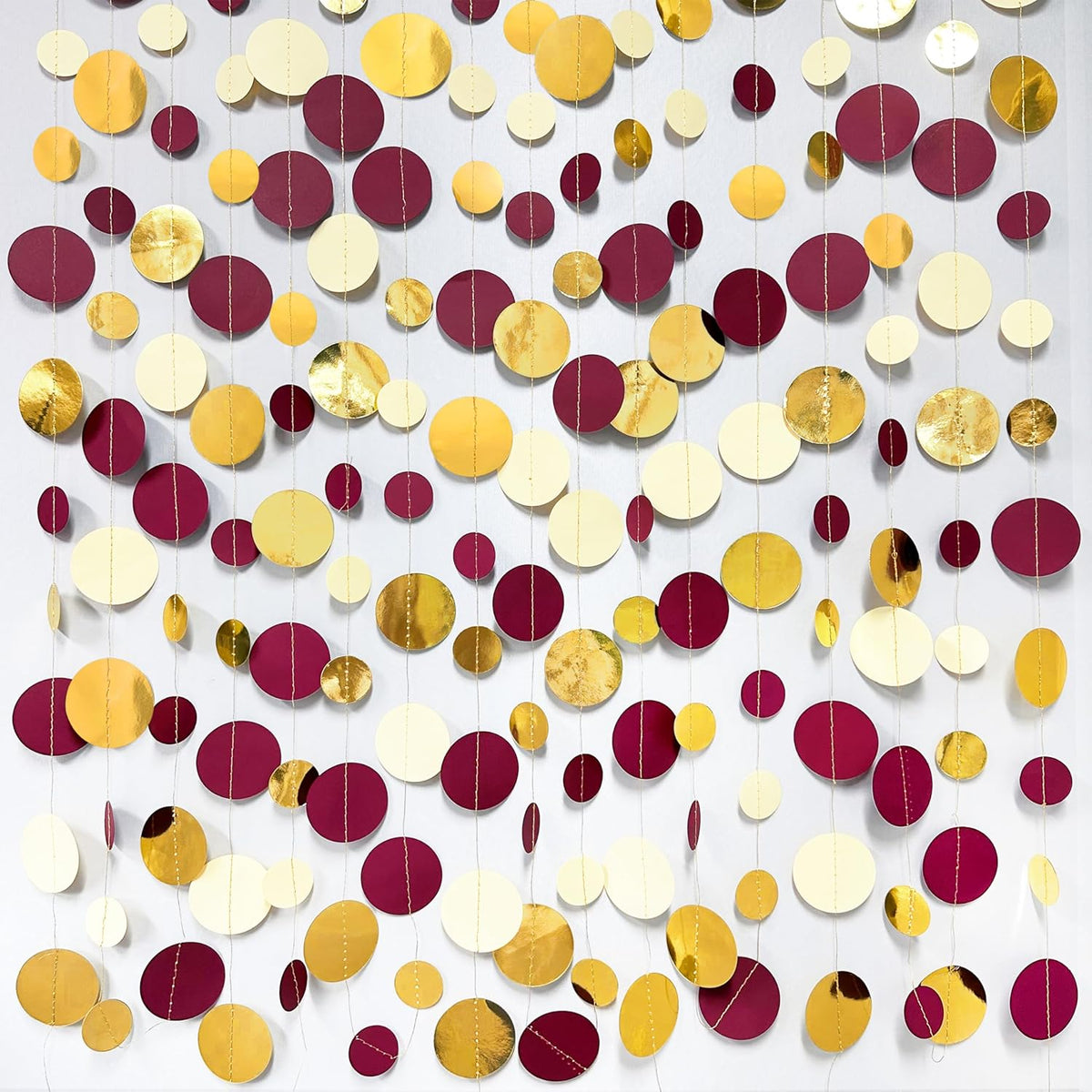 46 Ft Maroon Gold Party Decorations Burgundy Gold Beige Polka Dot Garland Hanging Paper Circle Dots Streamer for Maroon Garnet Graduation Birthday Anniversary Wedding Bridal Shower Party Supplies