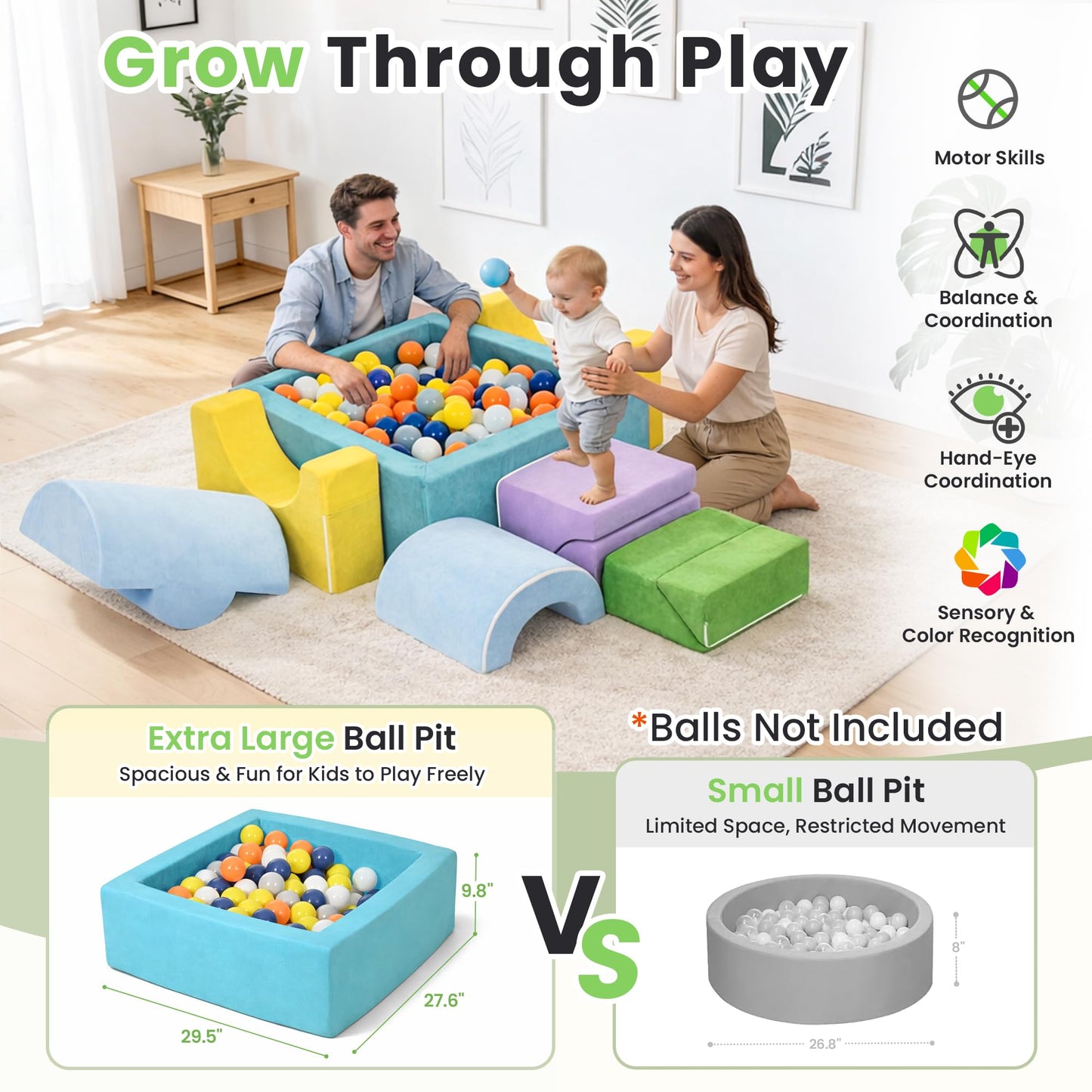 cossy Foam Climbing Blocks for Toddlers, 30 x 28in Square Ball Pit for Babies, 7pcs Toddler Climbing Toys Indoor, Soft Play Set, Baby Climbing Blocks, Ideal for Crawling & Climbing(Balls Not Included)