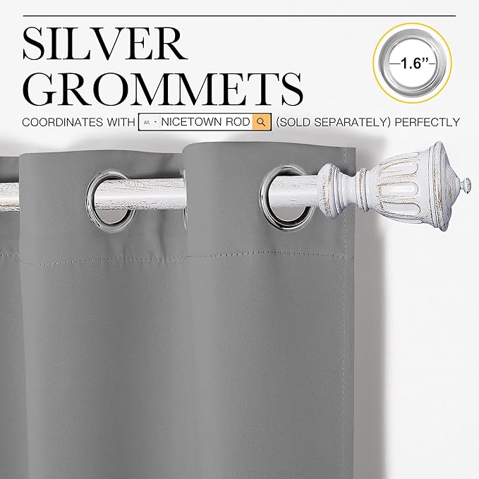 NICETOWN Silver Grey Blackout Curtain Panels for Bedroom, Thermal Insulated Grommet Top Blackout Draperies and Drapes for Basement (2 Panels, W34 x L72-inch)