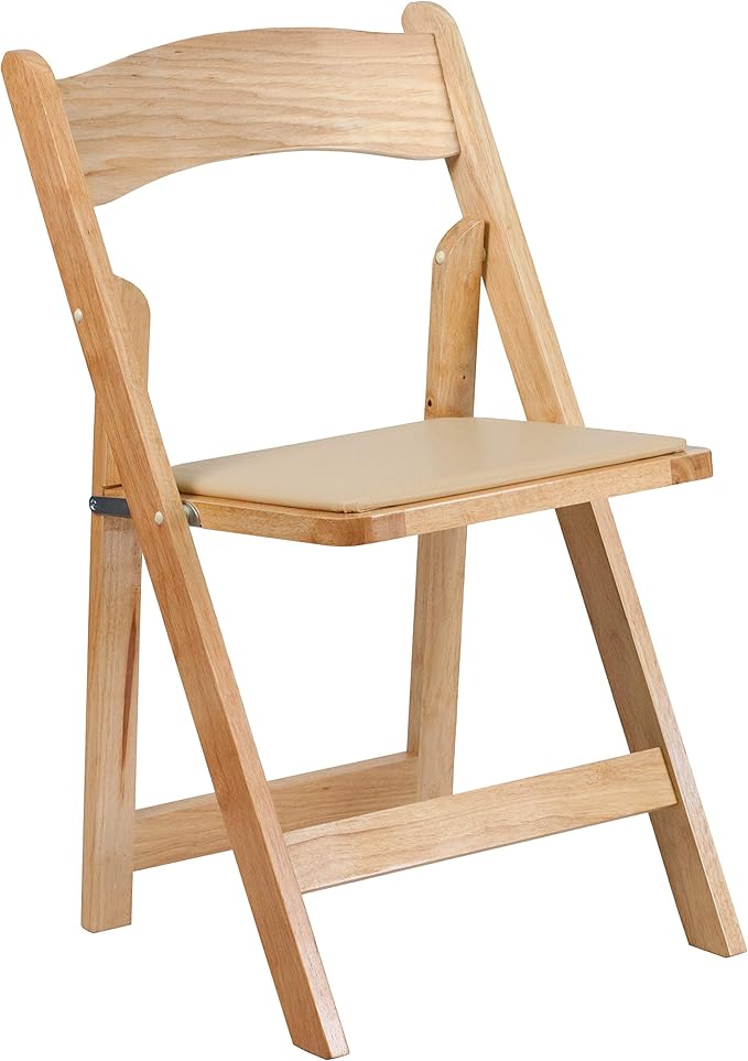 Flash Furniture Hercules Series Beechwood Folding Event Chairs with Padded Seats, Modern Wooden Folding Banquet Chairs, Set of 4, Natural