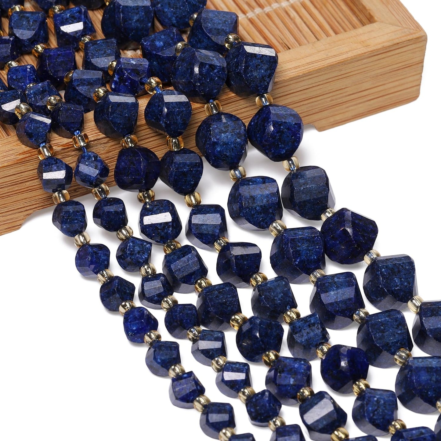 Yochus 42pcs Natural Lapis Lazuli Stone Beads for Bracelet，2strands 6mm Facted Twist Loose Gemstone Beads for Jewelry Making DIY Craft Necklace Earring