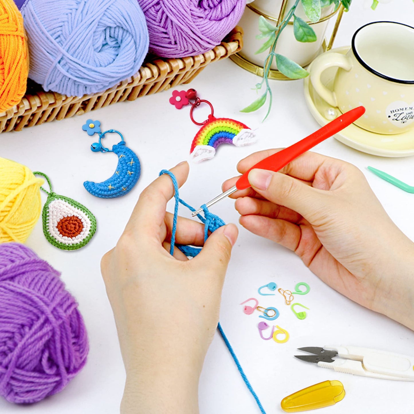 INSCRAFT Crochet Yarn Kit for Beginners Adults, Includes 1650 Yards 30 Colors Acrylic Skeins, User Manual, Hooks, Wine Bag etc, Make Amigurumi & Projects, Starter Set Professionals