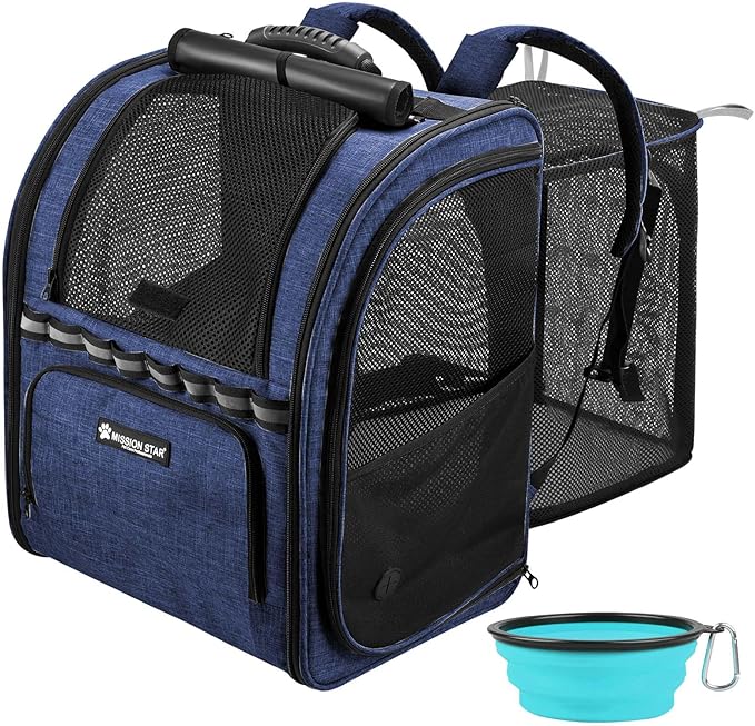 Expandable Cat Carrier Backpacks with Breathable Mesh, Pet Carrier Backpack for Cats Small Dogs Puppies Up to 20 Lbs, Dog Carrier Backpack Great for Travel/Hiking/Camping/Outdoor-Grey with Orange