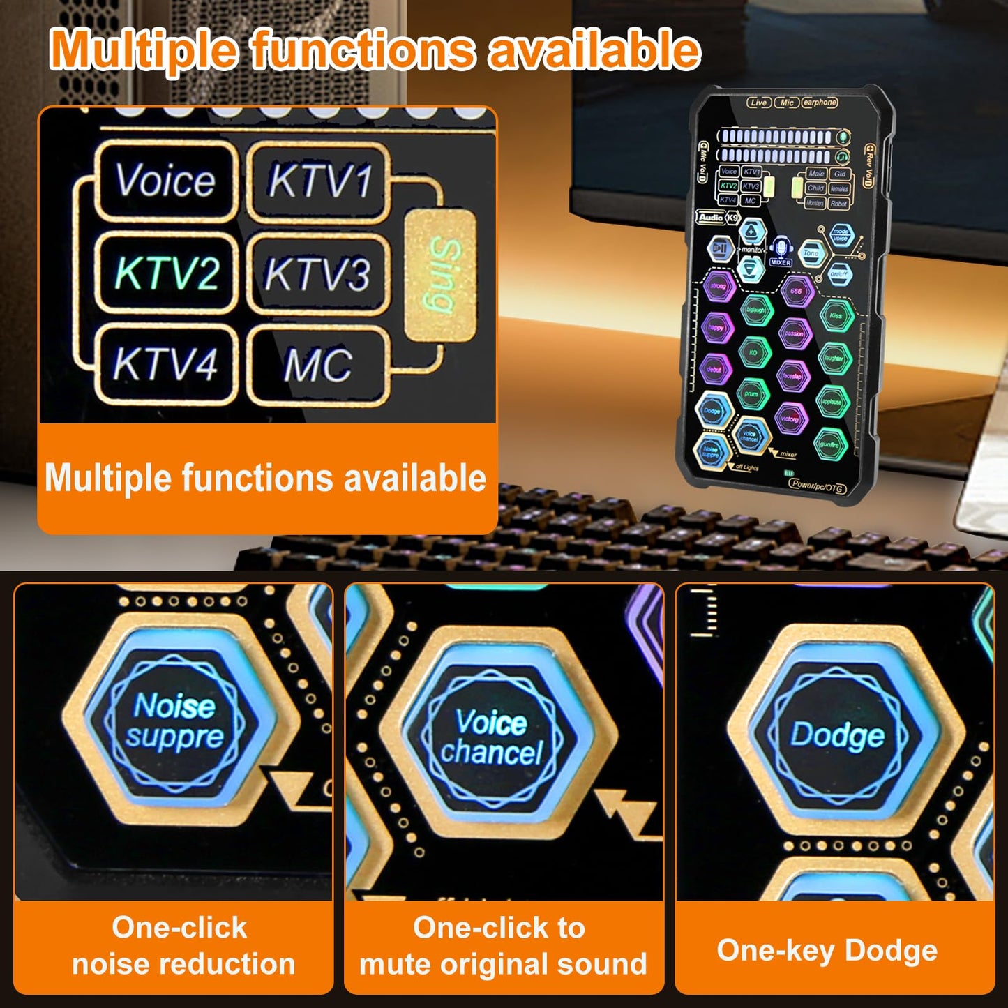Small Handheld Sound Card Set for Podacsting, Broadcasting, Living, Singing, Recording, Gaming with Families, Friends, Gift,YouTube, TikTok