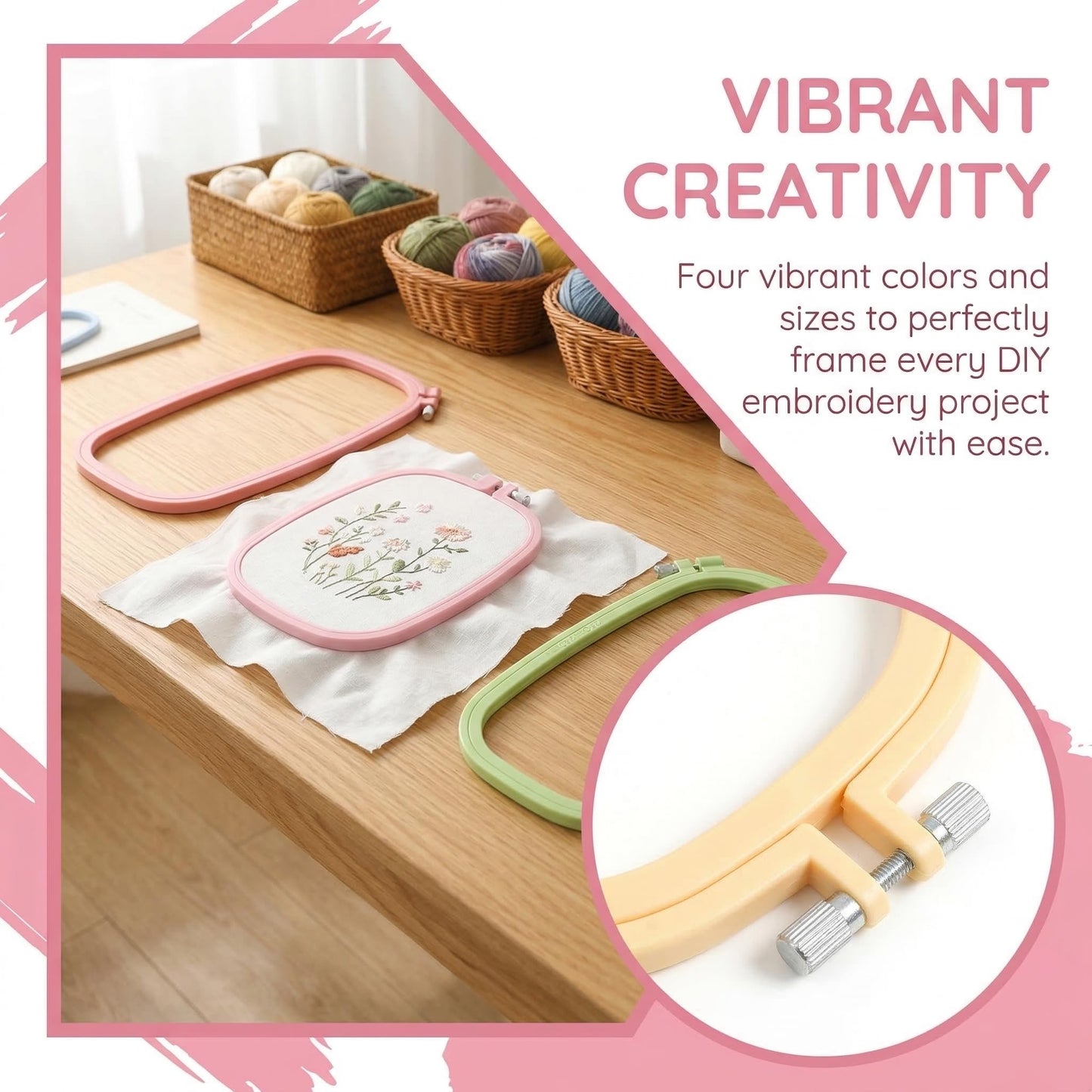 Huacan 4 Pcs Embroidery Hoop - Square Cross Stitch Hoop Set ABS Plastic Embroidery Hoops for Art Craft Sewing Tools Embroidery Ring for Sewing Needlework