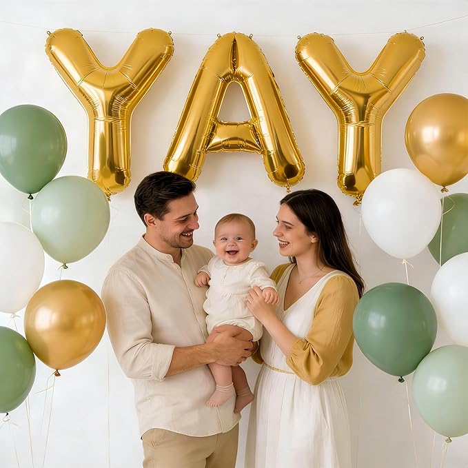 40Inch Gold YAY Balloons, Giant YAY Letter Foil Mylar Balloon Banner, Gold Congratulations Balloons for Congrats Grad Class of 2026 Graduation Birthday Engagement Wedding Baby Shower Party Decorations