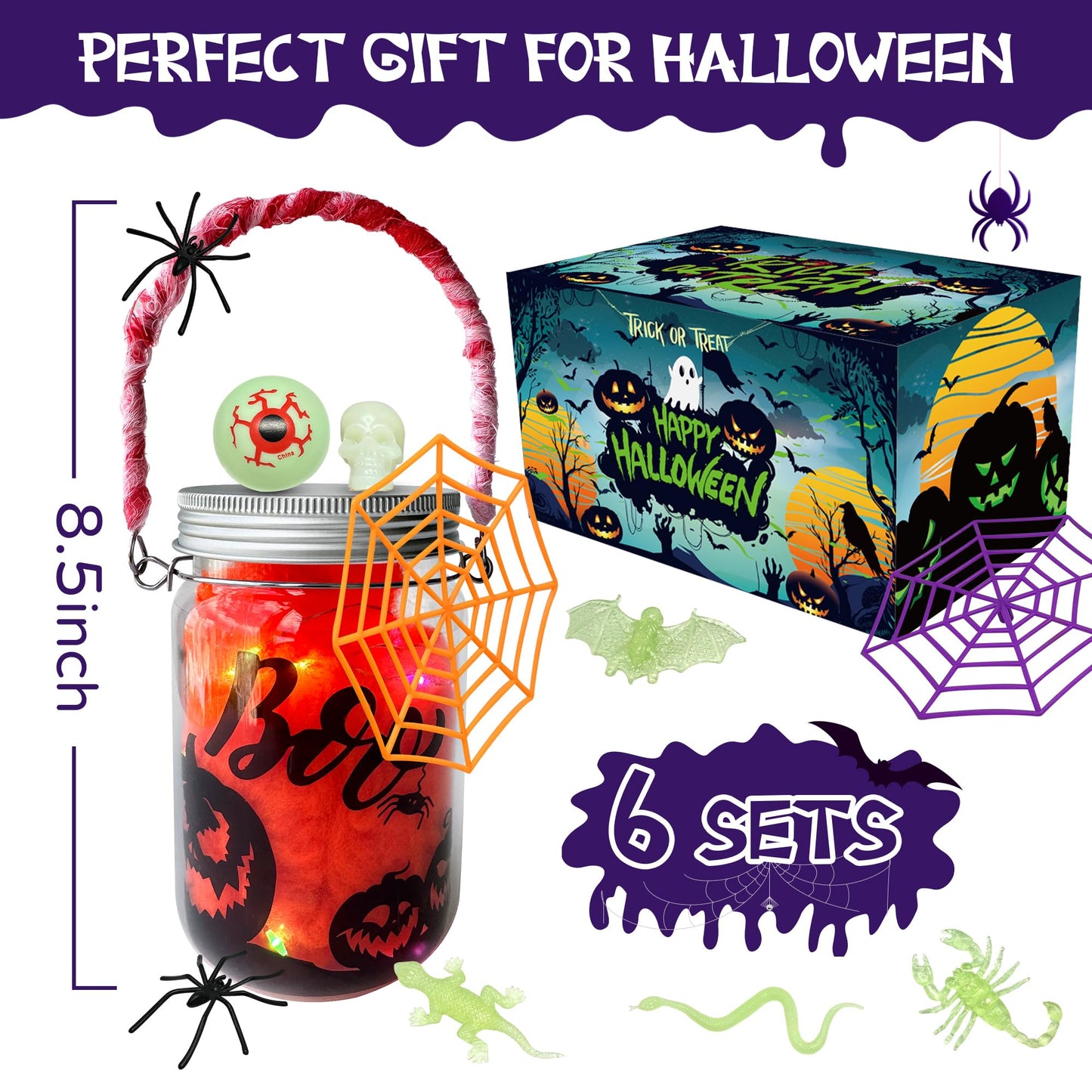 RBONIGHT 6PCS Halloween Lantern Craft Kit, Craft for Kids Age 6-8,8-12, DIY Decorations Art Project, Creative Activities for Party, Halloween Toys for Basket Stuffers Gifts