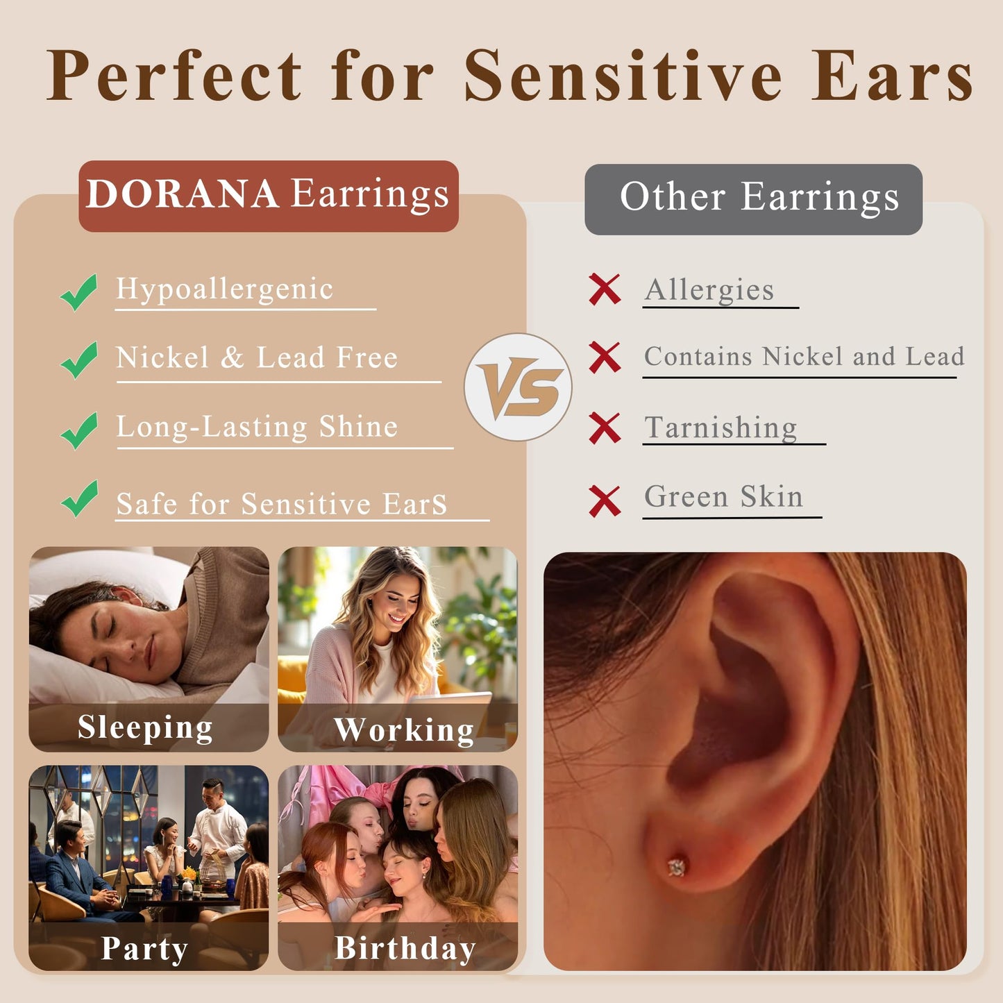 DORANA 3 Pair Small Gold Hoop Earrings Set for Women 925 Sterling Silver Huggie Earrings Non Tarnish Small Cartilage Hoops Stackable Earring Stacks Sets for Multiple Piercing