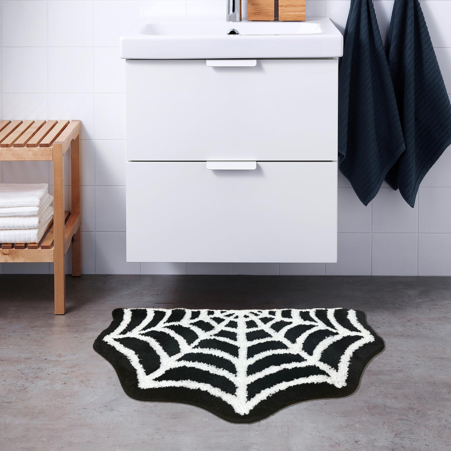 Casasphere Spider Web Bathroom Rugs, Halloween Bath Mat Non-Slip Bath Rug Machine Washable Goth Rug, 31"×20" Small Area Rugs for Front Door Bedroom Kitchen（Black）