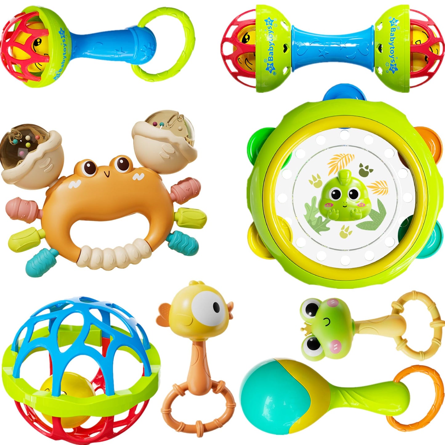 HAOHAOSHUA 8pcs Baby Rattles Toys Set for 3-6 Months,Grab Shake Rattle for Babies 6-12 Months, Easy Hold Teething Toy,Development Learning Toy for Babies 3+ Months Birthday Gift