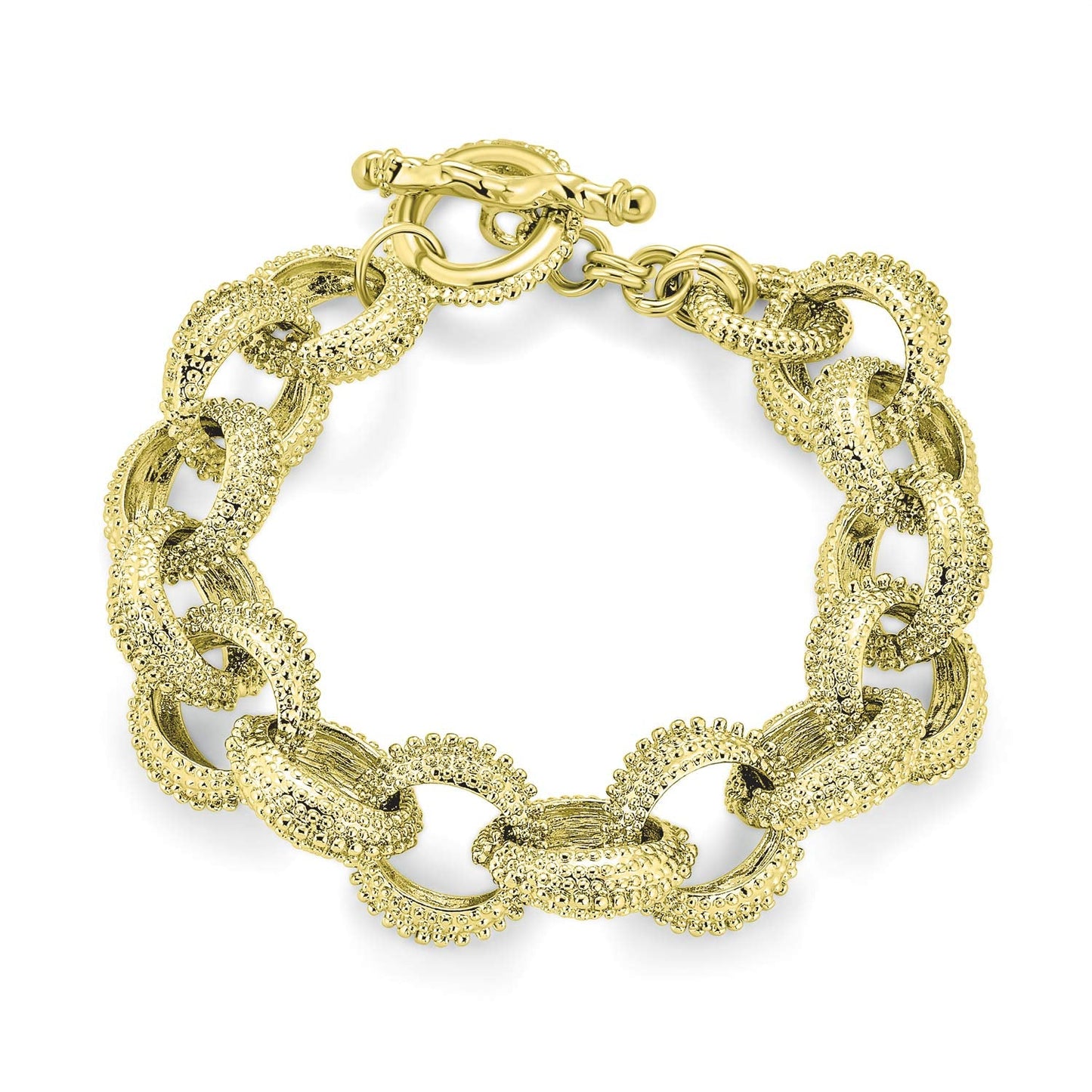 Bling Jewelry Chunky Large Oval Chain Statement Bracelet For Women Toggle Clasp Closure Gold Plated Matt Texture