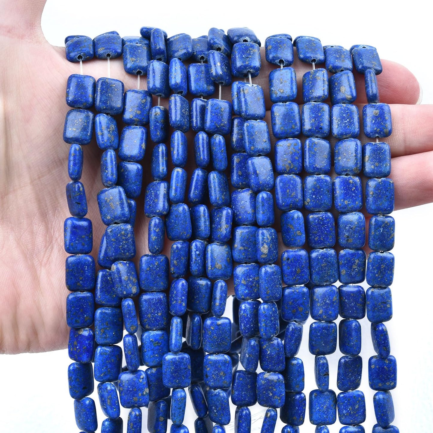 HAAMIIQII 10x8mm Lapis Lazuli Rectangle Stone Spacer Beads, Loose Gemstone Beads for Jewelry Making, DIY Bracelet, Necklace, Healing Crystal 15 Inch (40pcs)