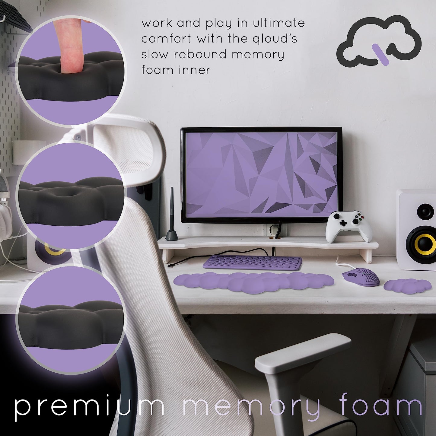 Purple Cloud Keyboard Wrist Rest – Create-ables Qloud Purple Wrist Rest for Computer Keyboard and Mouse, Ergonomic Memory Foam Wrist Pad with Non-Slip Base, Includes Cloud Mouse Pad