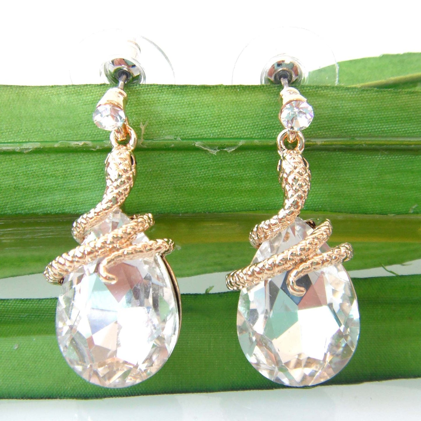 Navachi 18k Gold Plated Crystal Clear Zircon Snake Drop Dangle Earrings