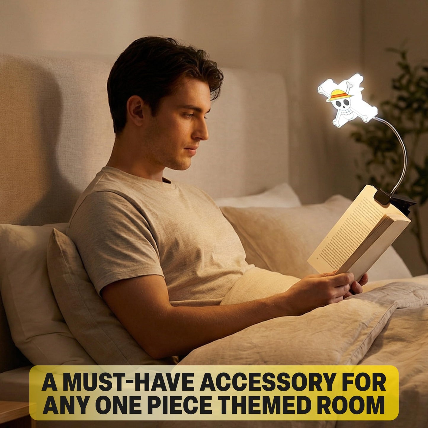 Get Trend One Piece 3D Book Light for Reading at Night, Clip On 360° LED Reading Lights in Bed, Eye Caring 3 Dimming Brightness, Battery & USB Straw Hat Clamp Lamp, Anime Gifts for Book Lovers