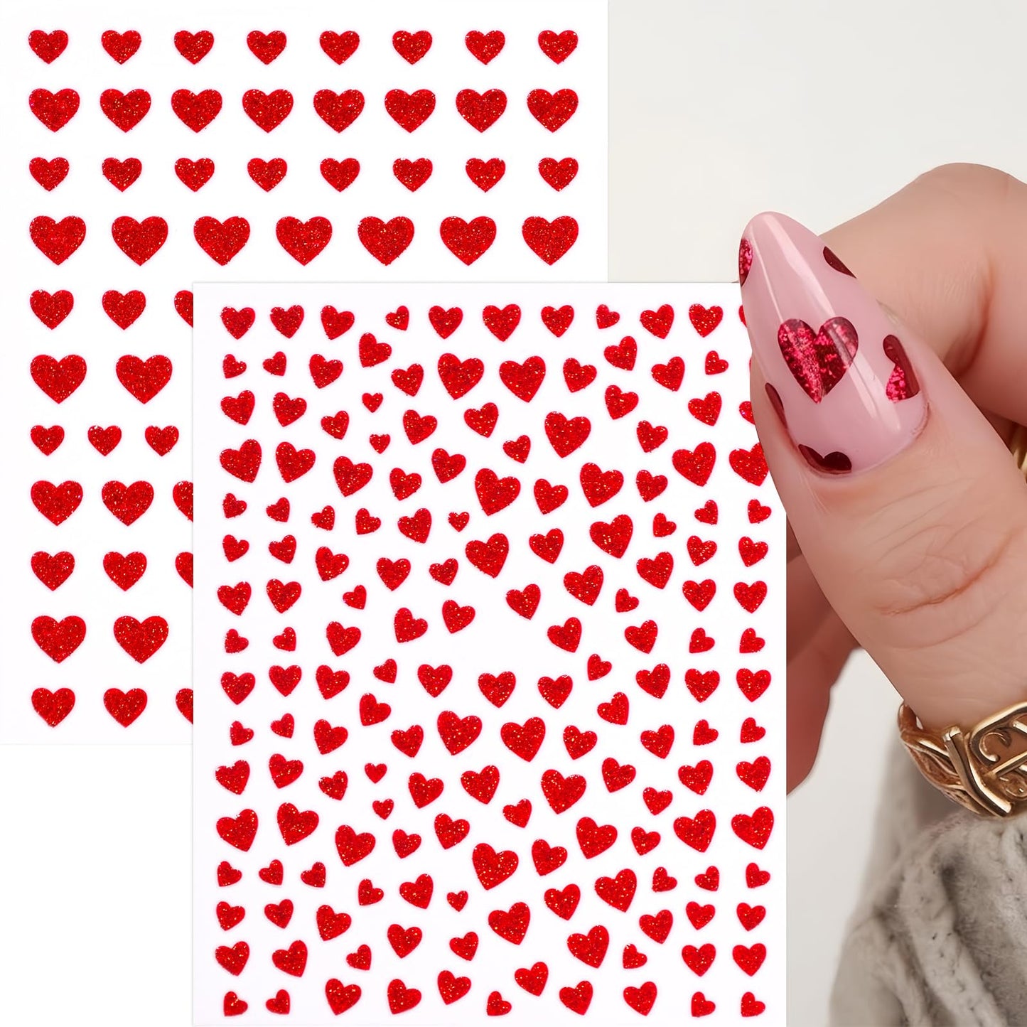 10Pcs Heart Nail Art Stickers Decals 3D Shiny Glitter Love Hearts Self Adhesive Shining Glitters Powder Effect Valentines Heart Nail Design for Lovers Romantic DIY Nail Decoration Manicure Accessories