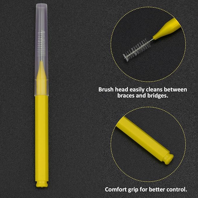 Patelai 100 Pieces Braces Brush for Cleaner Interdental Brush Toothpick Dental Tooth Flossing Head Oral Dental Hygiene Flosser Toothpick Cleaners Tooth Cleaning Tool(Green, Yellow,Mixed Sizes)