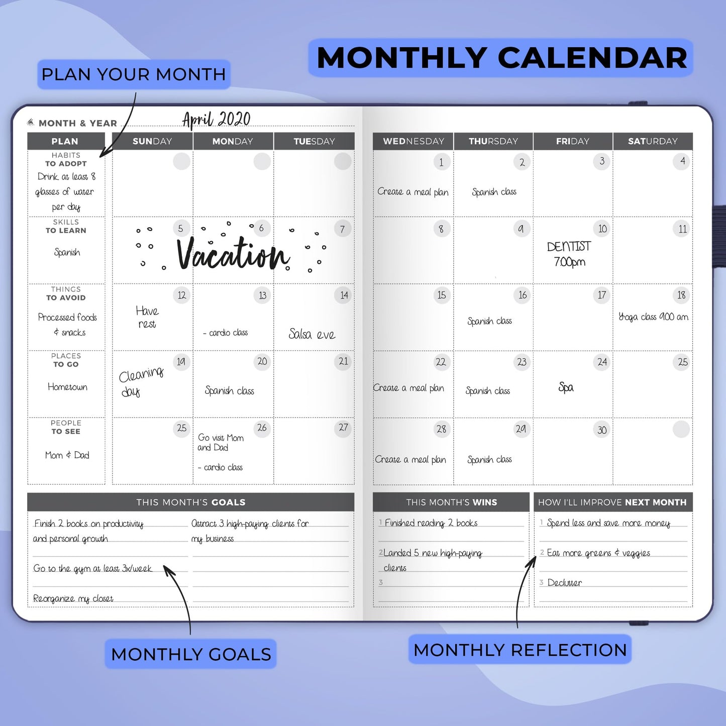 Clever Fox Planner – Undated Weekly & Monthly Planner for Productivity, Time Management & Goals – Organizer Journal – A5 (Dark Blue)