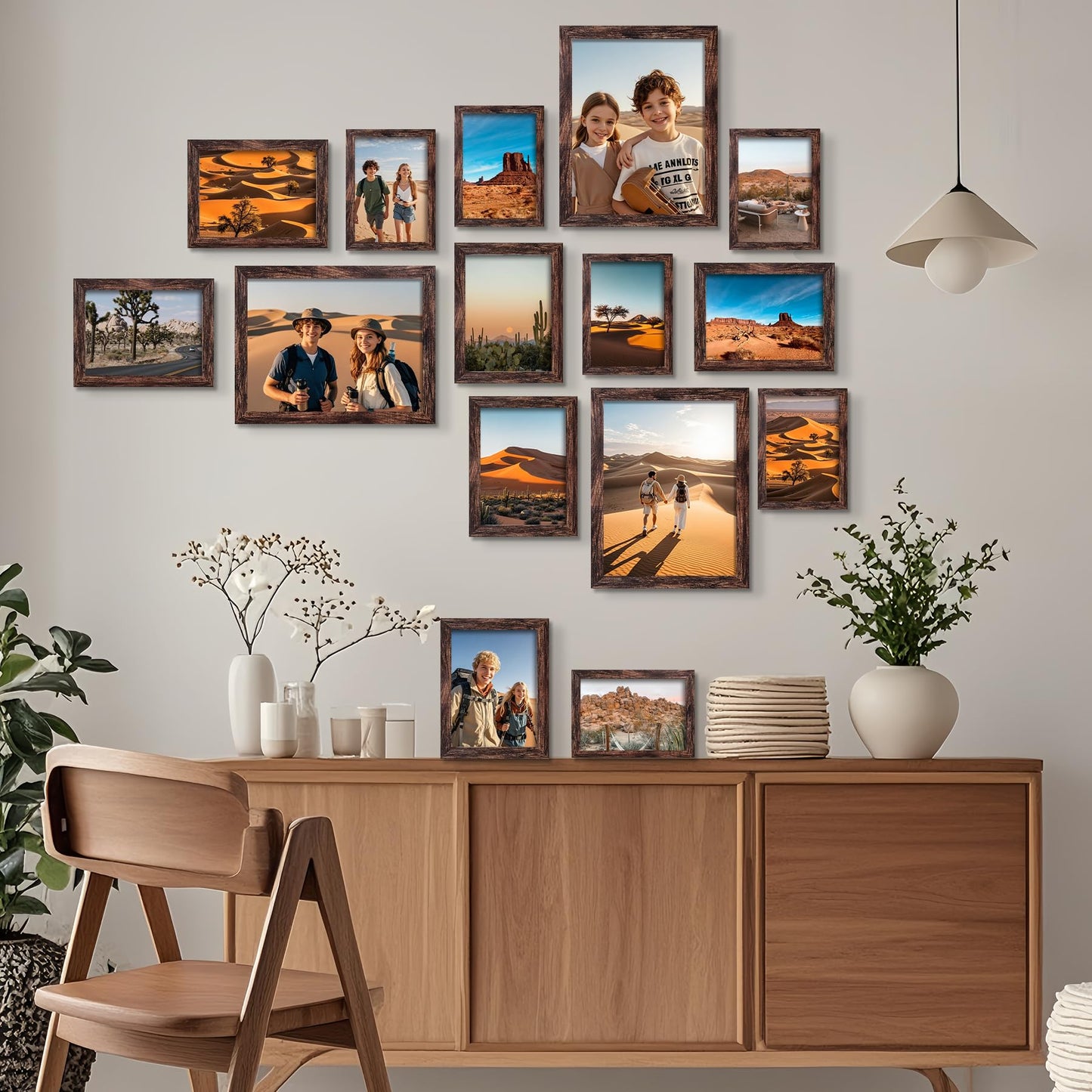 BESCRCL 15 Pack Real Glass Picture Frames Collage Wall Decor, Including 3pcs 8x10, 6pcs 5x7, 6pcs 4x6 Photo Frames for Gallery Wall or Tabletop Display, Brown