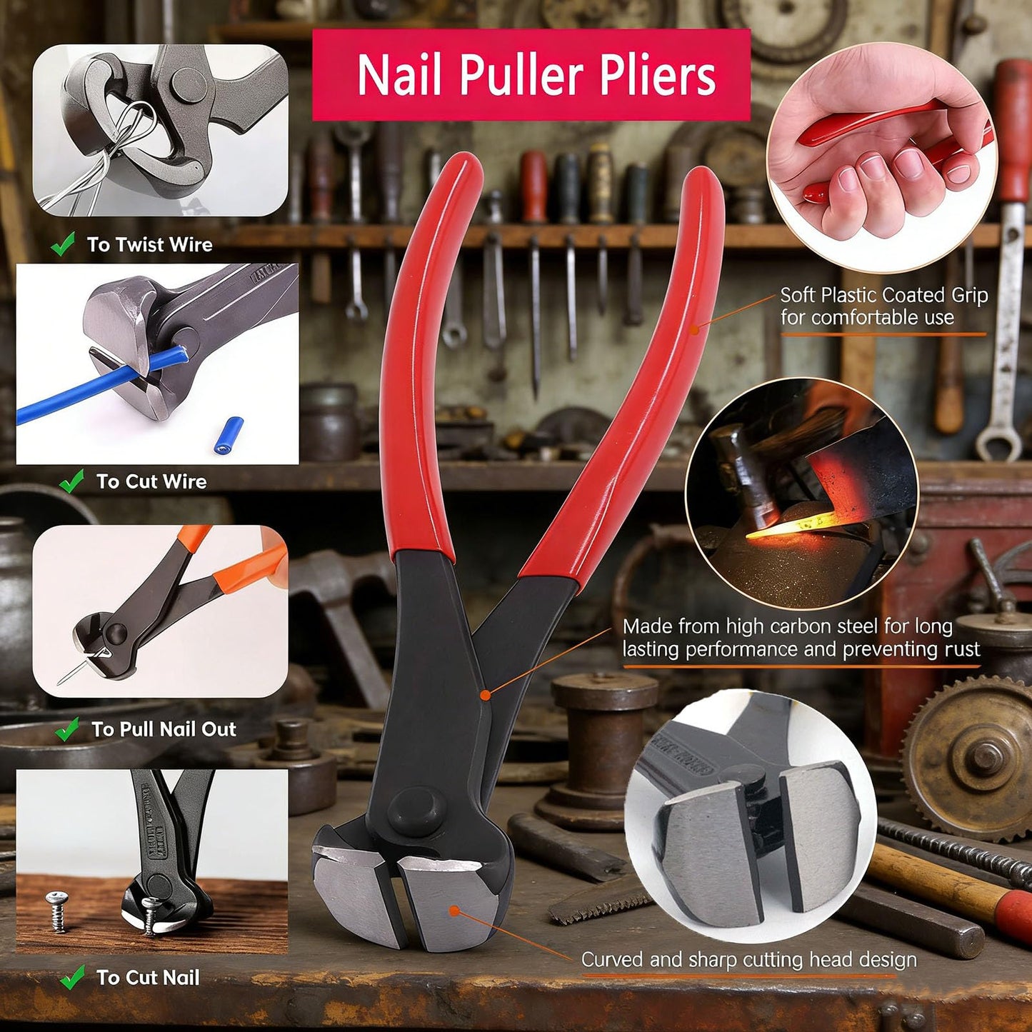 Upholstery Staple Remover Tack Puller Nail Remover Tool Set Nail Puller Plier, Staple Puller, Tack Lifter, Fastener Remover, for Furniture Floor Wall Wooden Case Car Photo Frame (5 pcs)