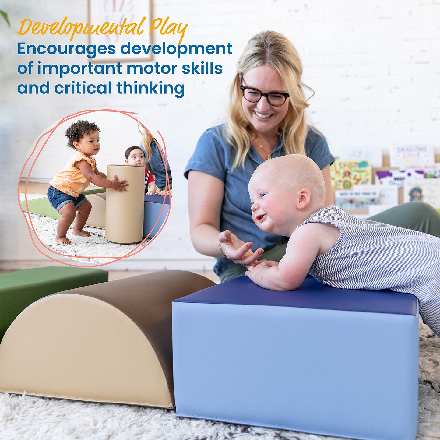 ECR4Kids SoftZone Climb and Crawl Active Playset, Building Blocks, Earthtone, 5-Piece