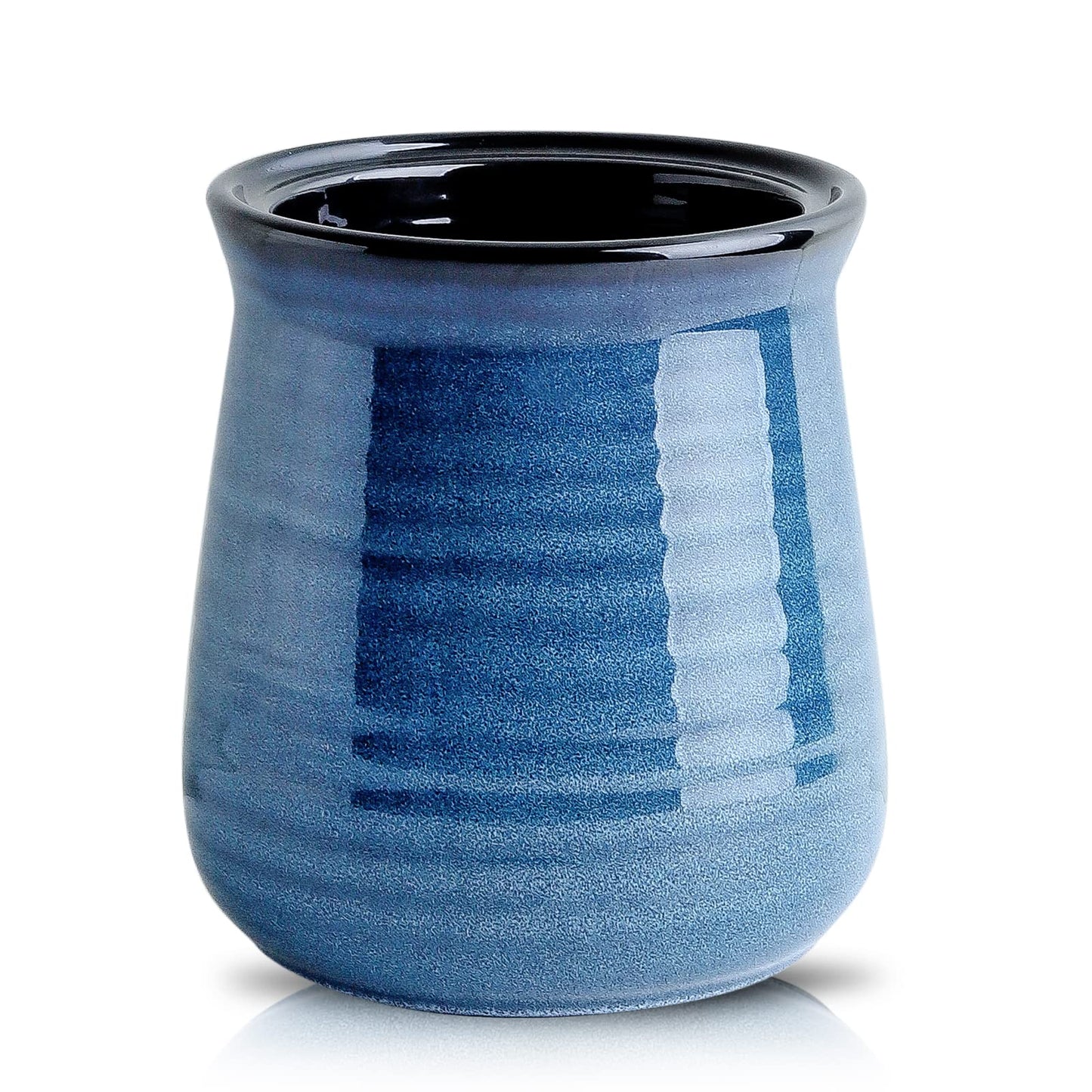 HASENSE Utensil Holder for Kitchen Counter 7.1” Cooking Utensil Crock for Countertop, Blue Ceramic Stable Utensil Organizer Caddy with Reactive Glaze for Spatula and Spoon, Dishwasher Safe