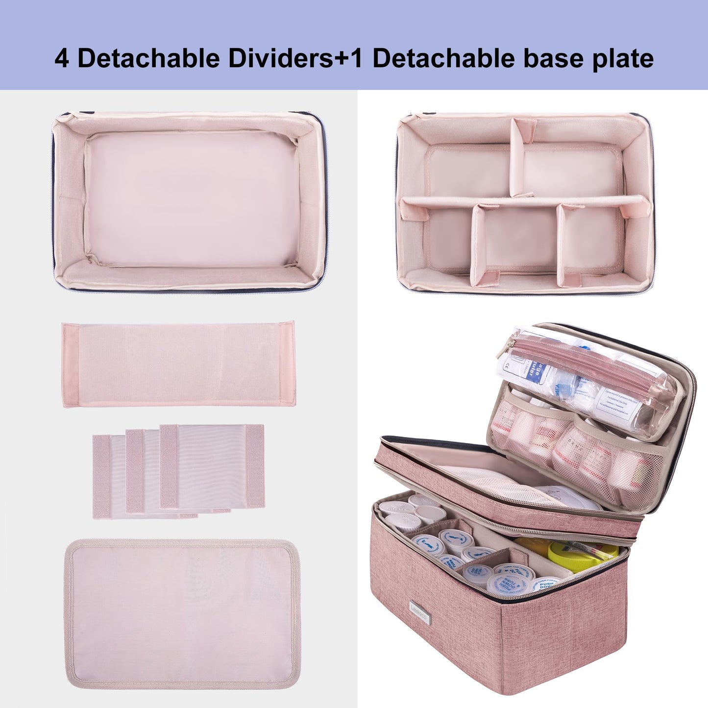 Lexeeco Medicine Storage Bag Pill Bottle Organizer with Portable Small Pouch Travel Medication Bottle Organizer for Emergency Home First Aid Box Kit (Pink)