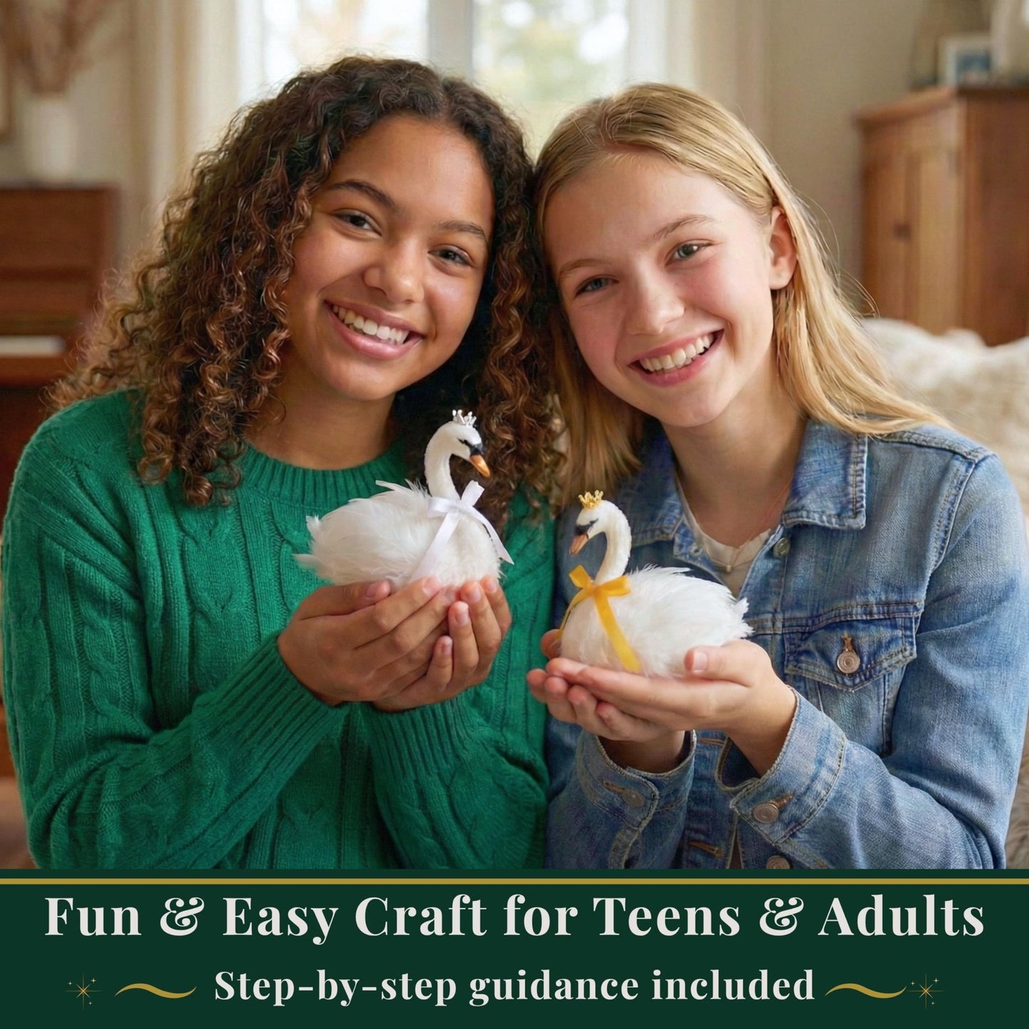 Arvinovia Needle Felting Kit – Make 2 Swan Figures, Complete Wool Felting Starter Kit with Tools & Step-by-Step Video Instructions, Guided DIY Craft Kit for Adults & Teens, Creative Gift Idea