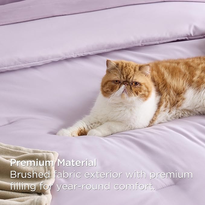 Bedsure Queen Comforter Set Grayish Purple, 8 Pieces Prewashed Queen Size Bed in a Bag with Soft Fleece Bed Blanket, Down Alternative Bedding Set for All Seasons, Sheets, Pillowcases & Shams