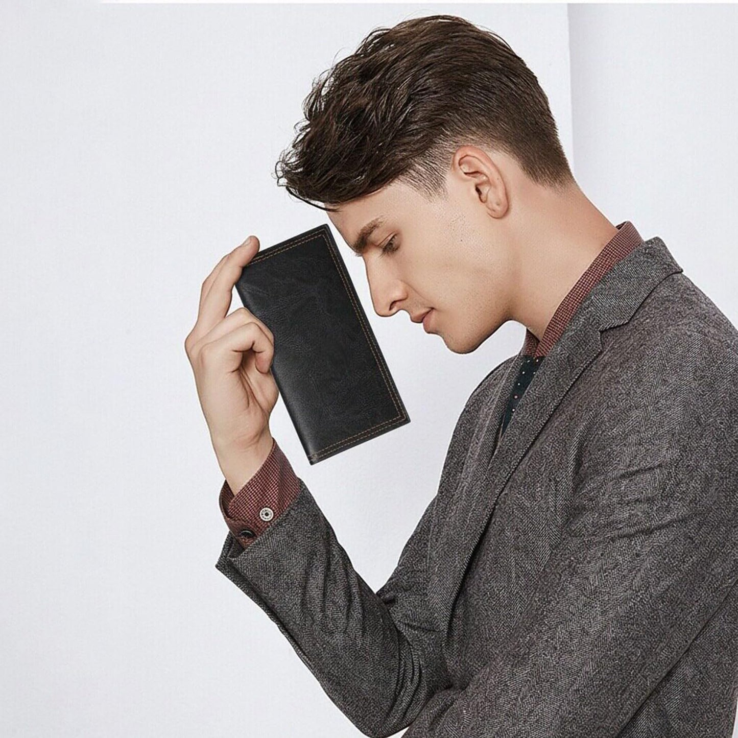 FALAN MULE Long Wallet for Men Leather Bifold Card Holder Slim Wallet with ID Window