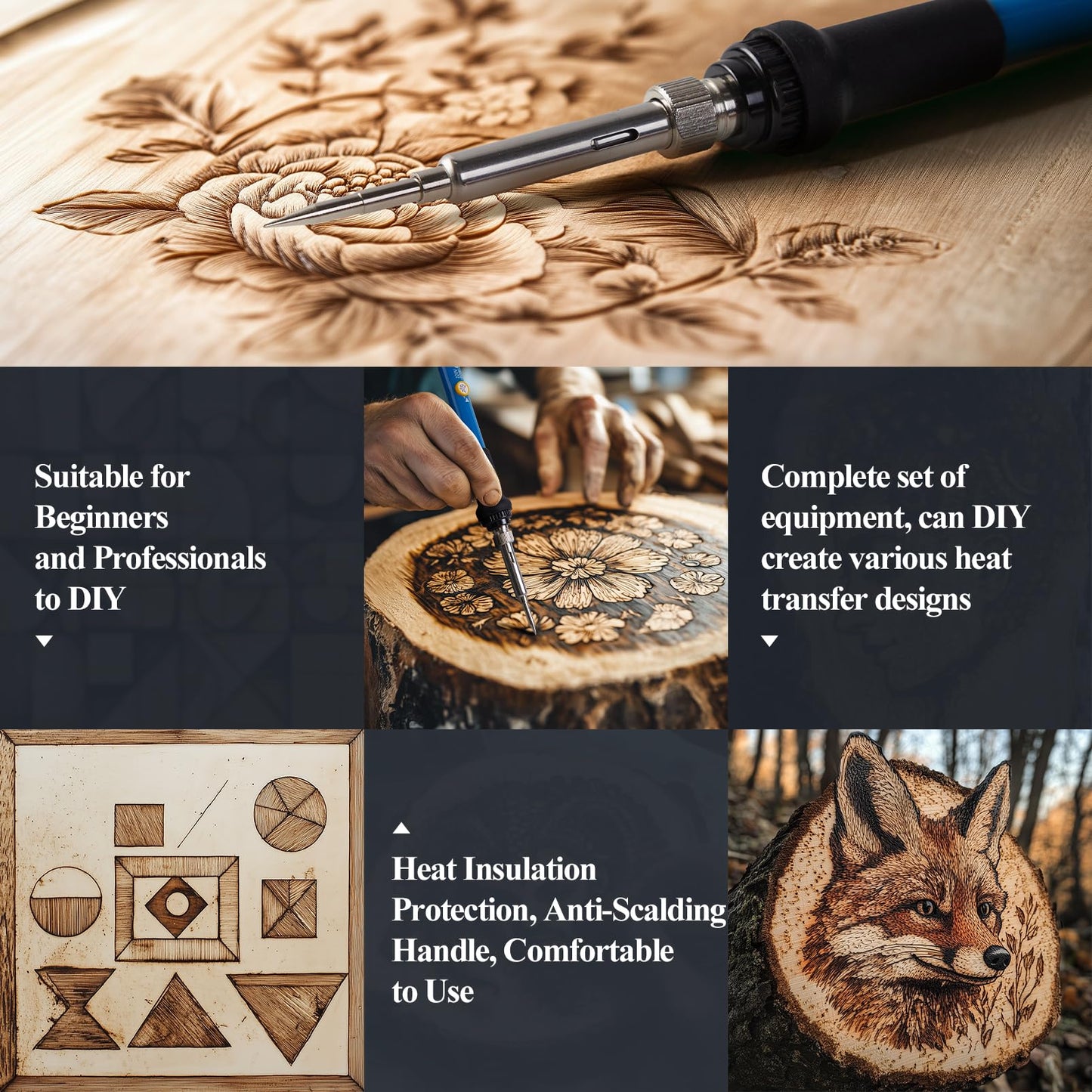 Wood Burning Kit 113pcs Professional Wood Burning Tool Adjustable Temperature Wood Burner Tools Set with Soldering Iron for Embossing Carving DIY Adults Crafts Beginners