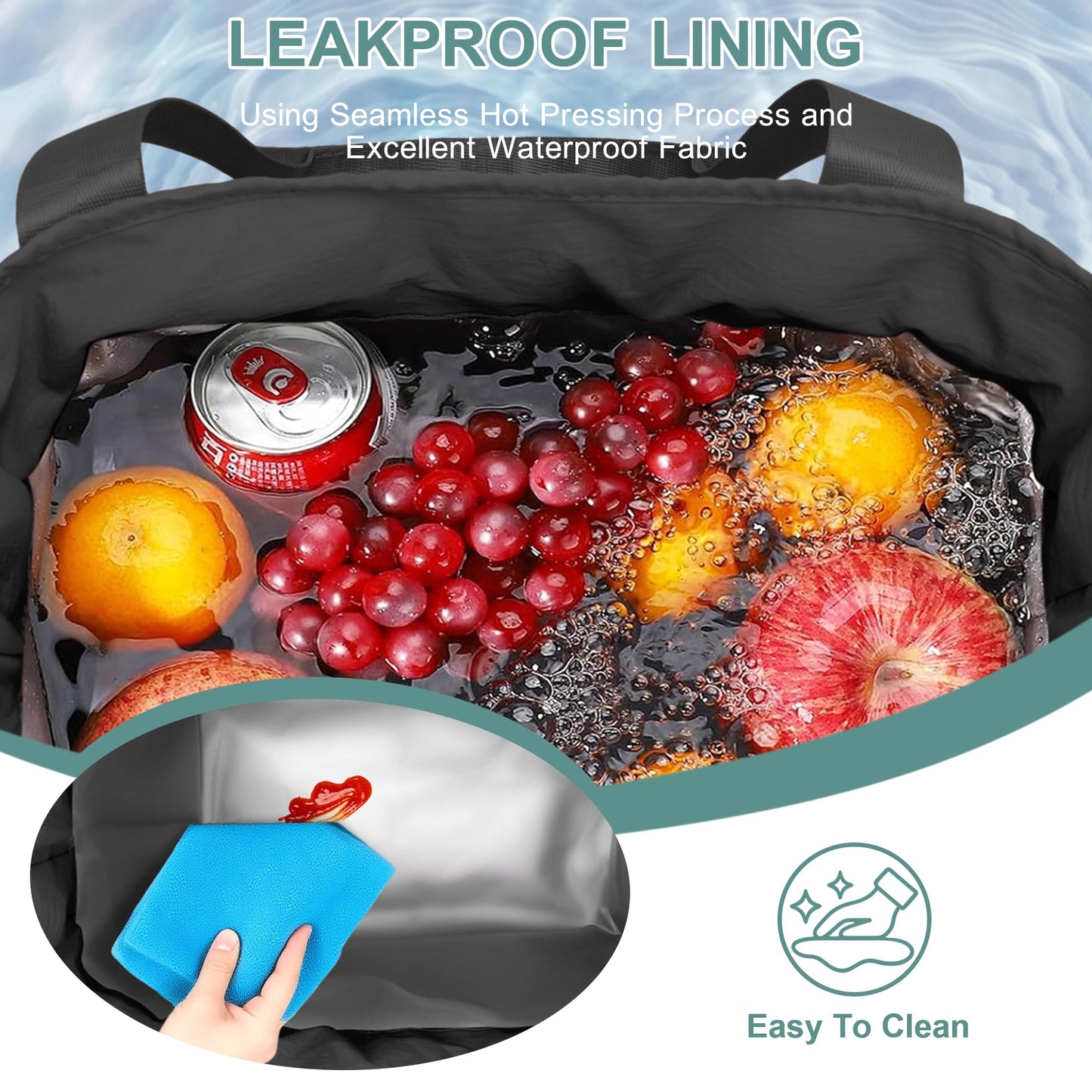 Hafmall Large Drawstring Lunch bag Women, Cute Lunch Box Leak-Resistant Lunch Tote for Picnic Work Office, Black