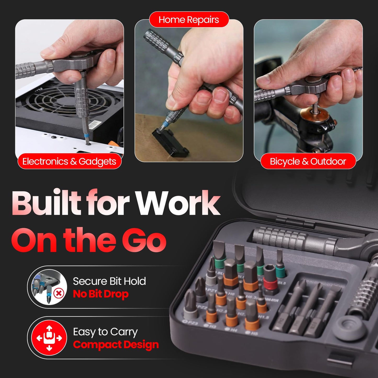 66 in 1 Magnetic Screwdriver Set, Magnetic Ratchet Screwdriver Set with Multi-Bit Ratcheting Handle & Bit Magnetizer, Compact Repair Tool Kit with Storage Case for Furniture, Computer, Bicycle and DIY