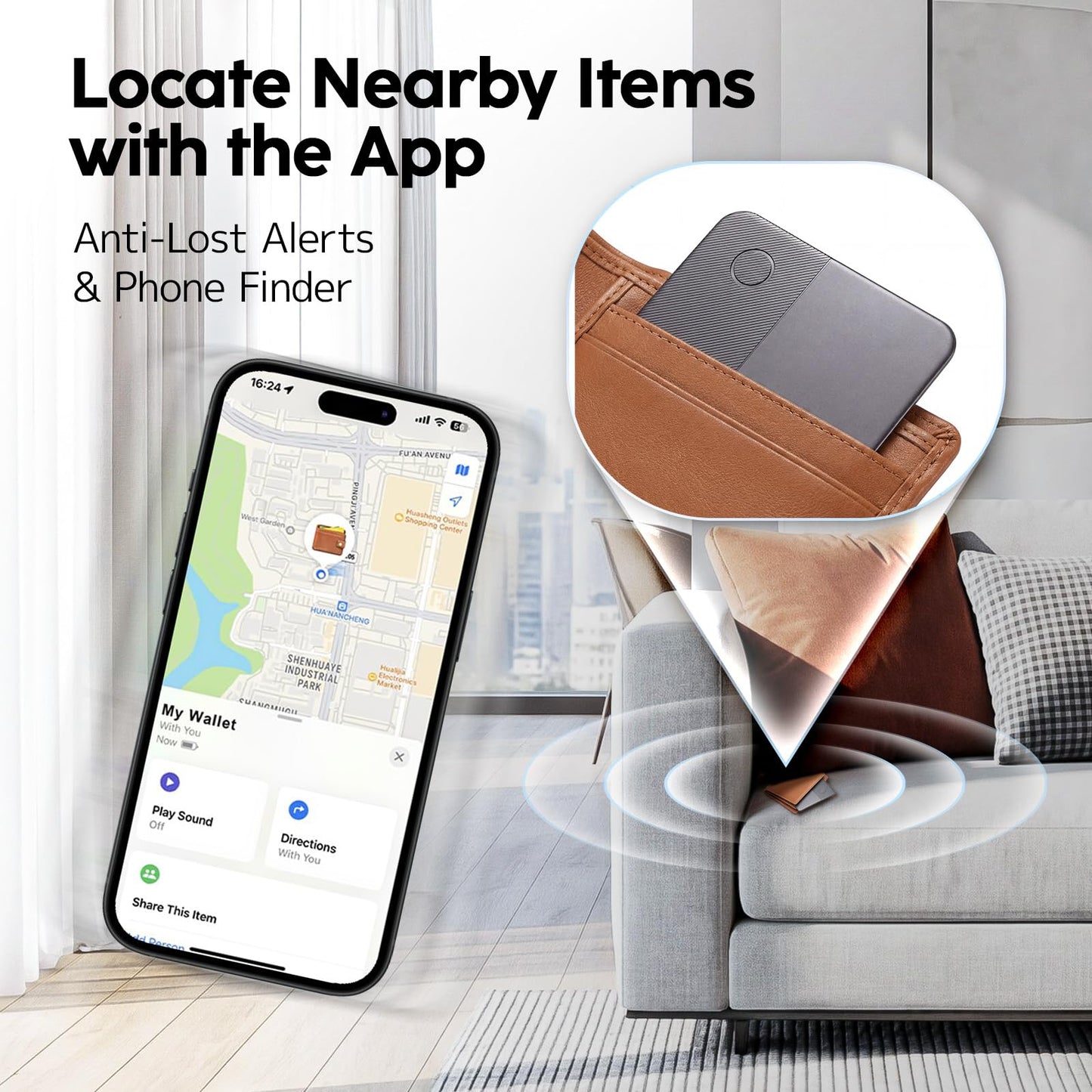 Slim Rechargeable Tracker Card for Apple Find My – Ultra-Thin Wallet Finder for iPhone, Bluetooth Item Locator for Wallet, Keys & Passport (iOS Only, Black)