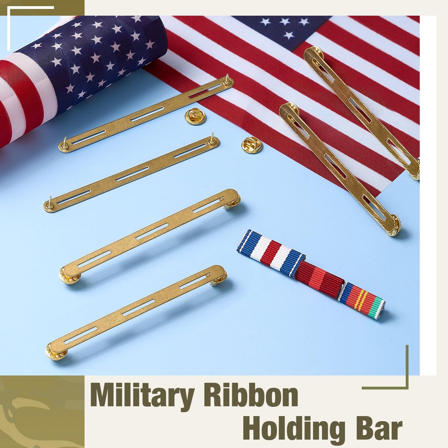 Landical 6pcs Military Ribbons Holding Bar Ribbon Mounting Bar Rack Military Brass Mount Holder for Uniforms Organizer (3 Ribbon)