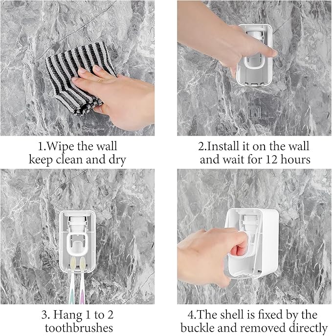 2 Slot Toothbrush Holder and Toothpaste Dispenser Wall Mounted, Automatic Toothpaste Squeezer, 2 in 1 Tooth Brush Toothpaste Organizer for Shower (Clear 2Pack)