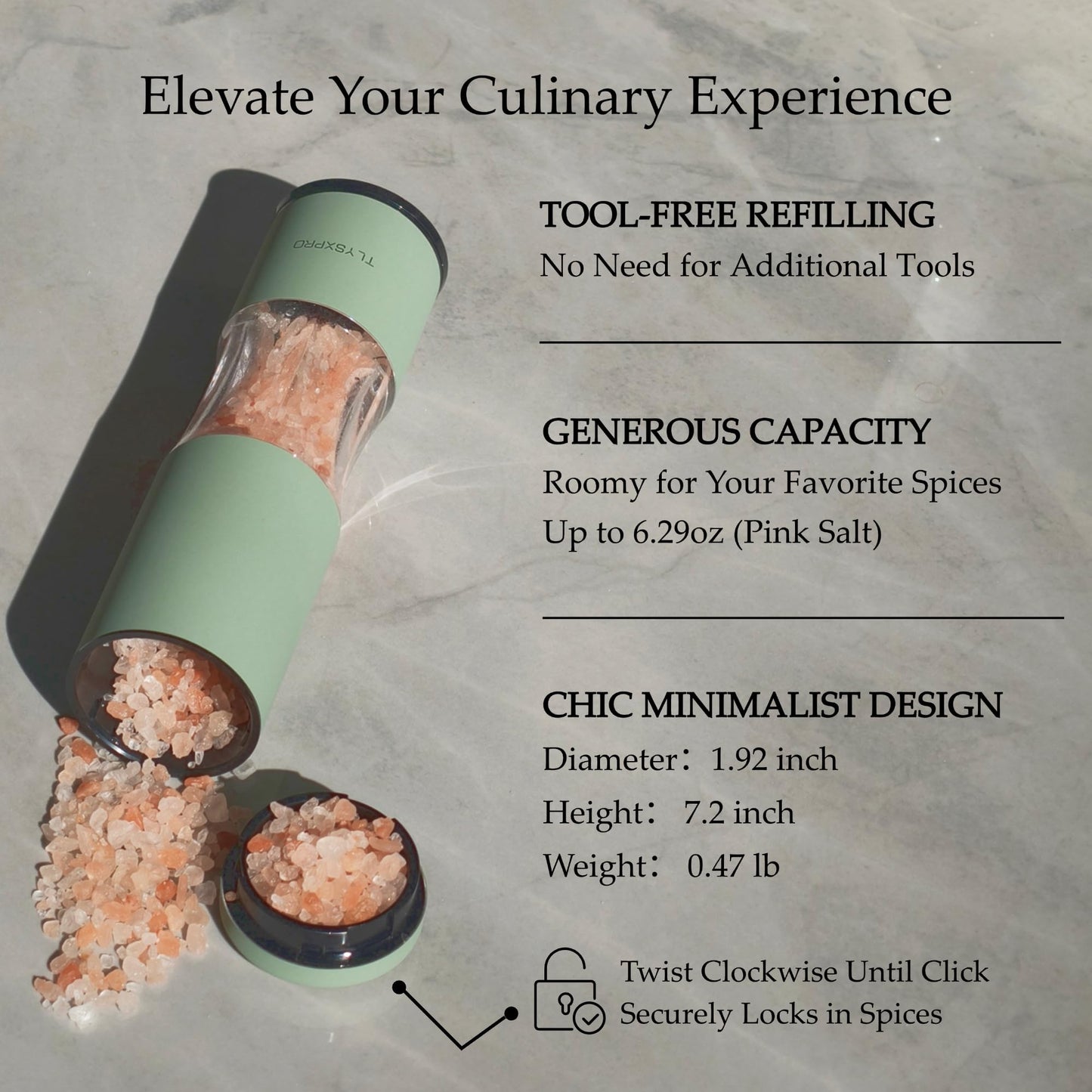 Salt and Pepper Grinder Set with Adjustable Coarseness | Manual Pepper Mill Grinder with Refillable Design | Ceramic Core | Kitchen Essential (2 Packs, Greige)