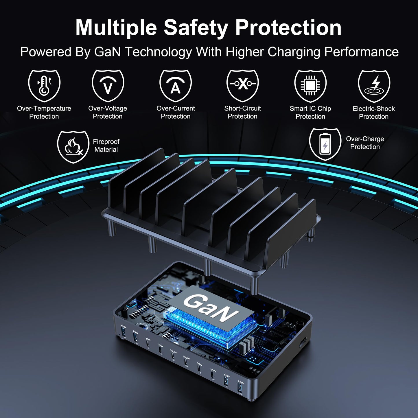 chipofy 500W Charging Station for Multiple Devices, 10-Port Multi USB C Fast Charger Station with Organizer Stand for MacBook Laptop, iPad, iPhone 17 16 Pro Max, Galaxy S25/S24 and More