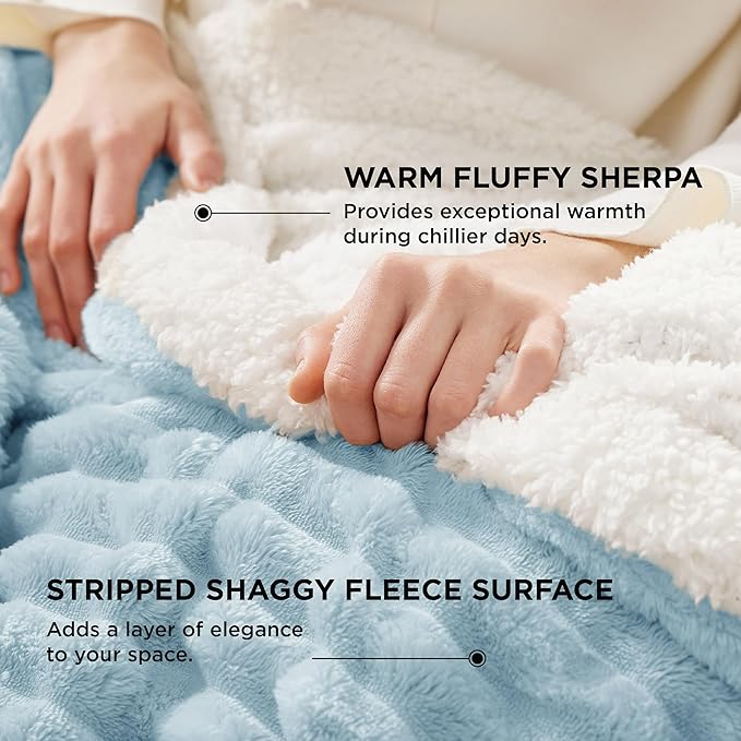 Bedsure Sherpa Blanket Queen Size for Bed - Super Soft, Cozy Fleece Thick Warm Blanket for Winter, GentleSoft Home Room Decor, Sky Blue, 90x90 Inches