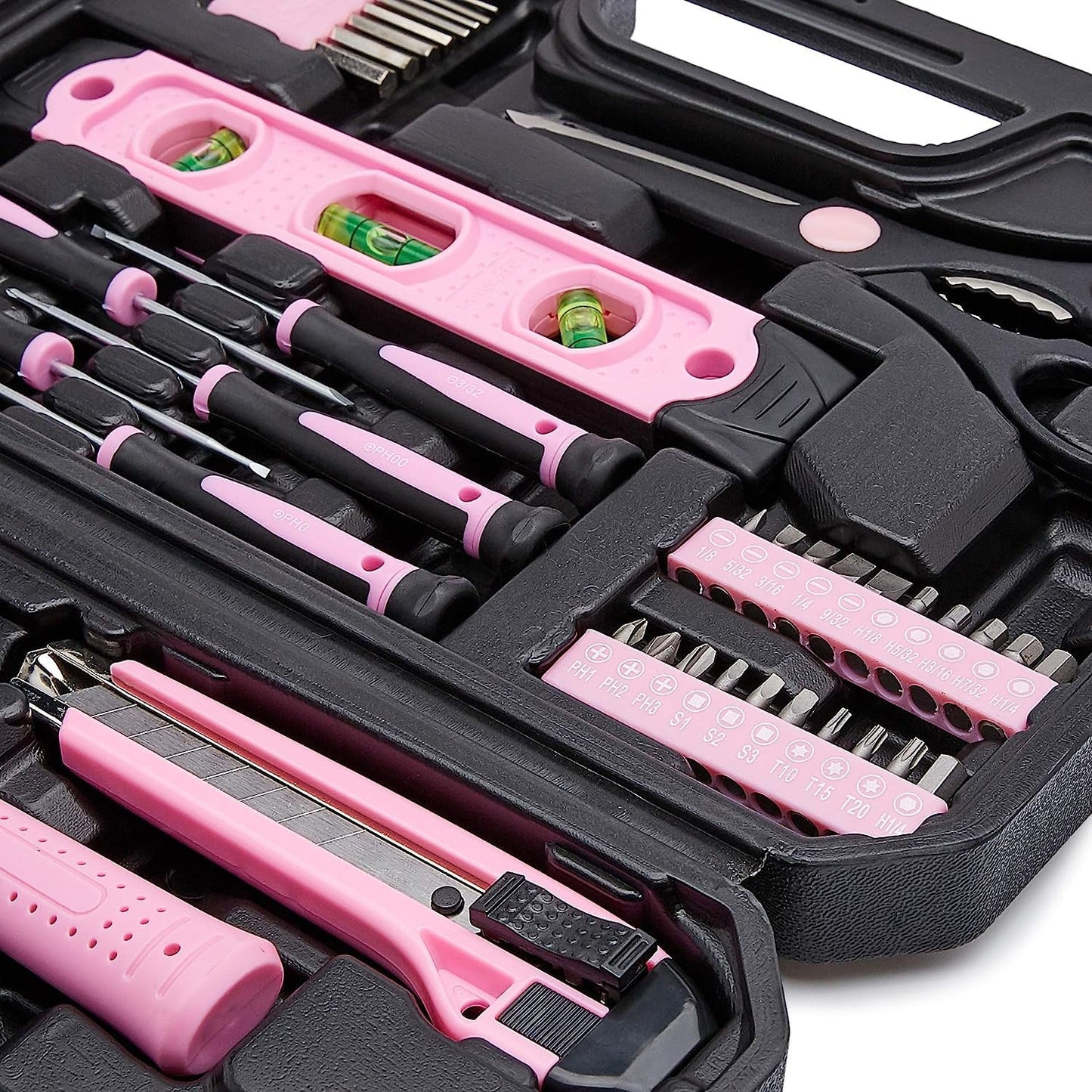Amazon Basics 142-Piece Household Tool Kit for Home Repair, Hand Tools with Storage Case, 13.39 x 9.25 x 2.95 inch, Pink