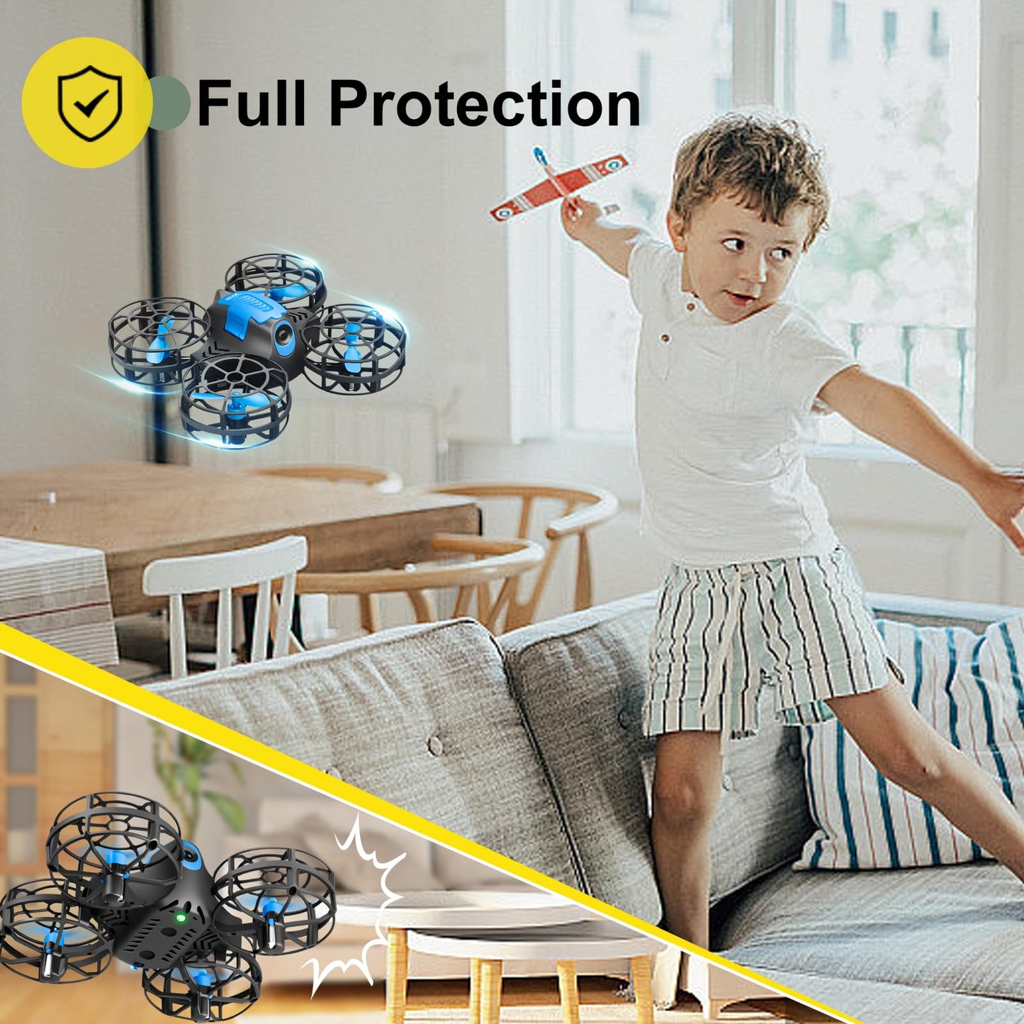 4DRC V18 Mini Drone with 2 Control Methods for Kids Beginners, 3D Flips, Lights, Headless Mode, 3 Speeds Adjustable, Auto Hover, Altitude Hold, 2 Batteries, RC Quadcopter Drones Fly Gift Toy for Boys