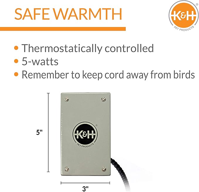 K&H Bird Heater, Snuggle-Up Warmer, Small 5x3in, Low Voltage, Gray