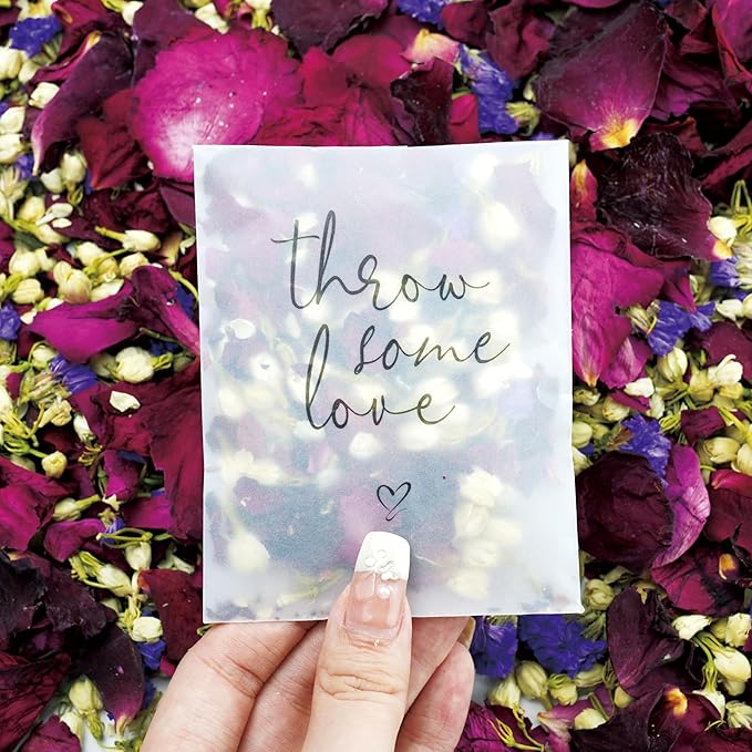 Rainbow Pana 50 Pack Prefilled Confetti Packets | Biodegradable Confetti, Dried Flower Petals | Real Flower Petals to Throw at Wedding, Glassine Bags Rose Petals Wedding Send Off Ideas