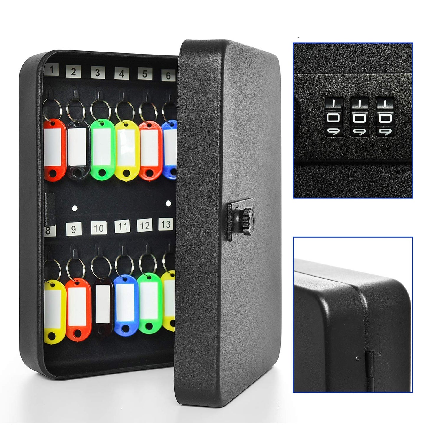 Gonioa 28 Key Cabinet Wall Mount, Steel Key Box Wall Mount with Code, Combination Lock Box with Code, Featuring Hooks and Tags